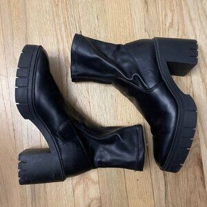 Stradivarius Chunky Leather Sock Boots - Size 7.5 - Great Condition